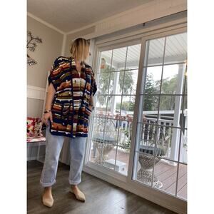 Jessica London Cardigan Duster Boxy Open Sweater Southwestern color Colorful